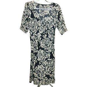 Womens Banana Republic Sz M Faux Wrap Black & White Floral Dress